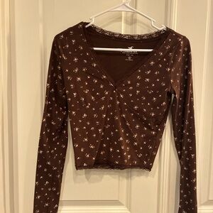 Hollister Brown Floral Long Sleeve Crop Top